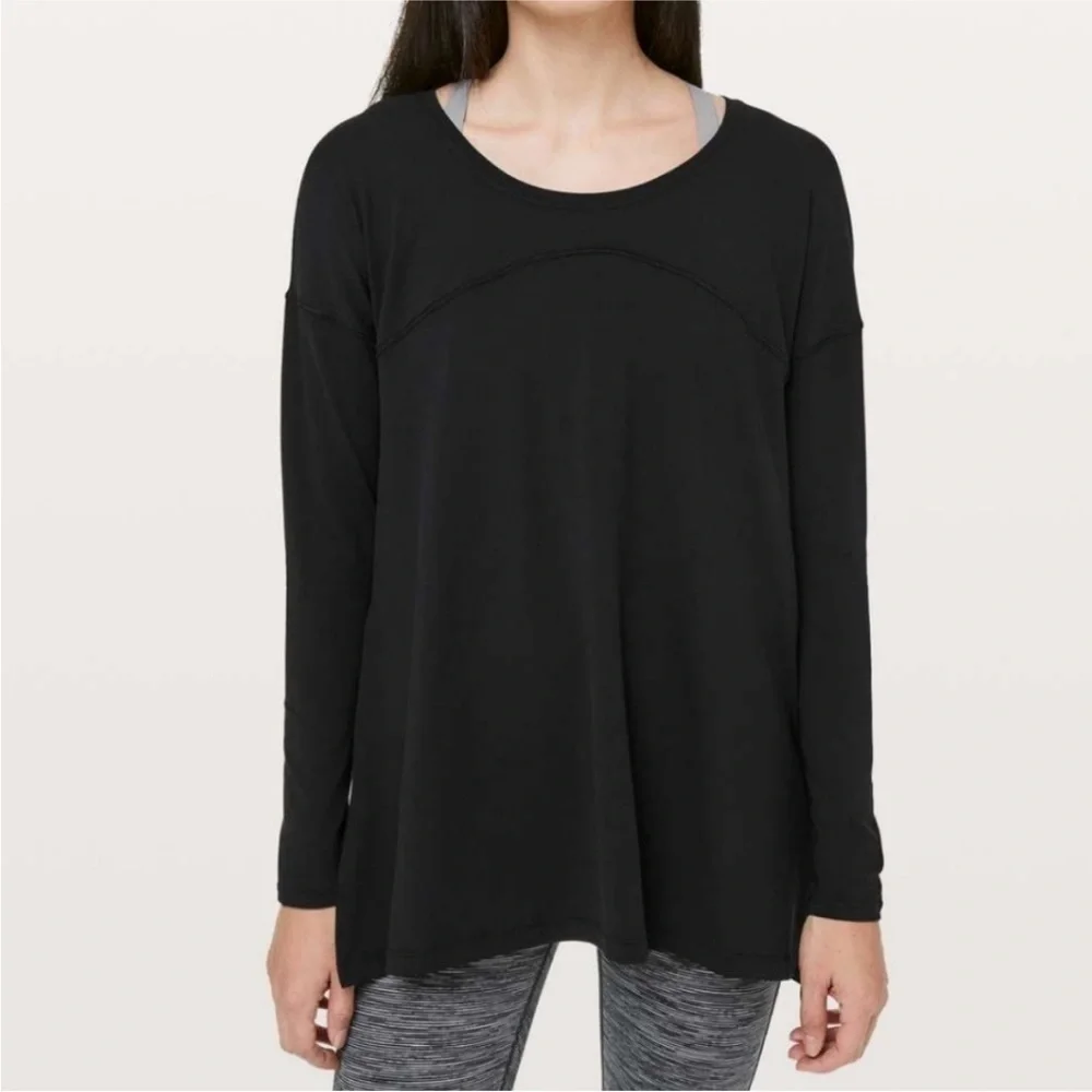 Lululemon Hit Unwind Long Sleeve Top Black Rulu Relaxed Fit Size 4